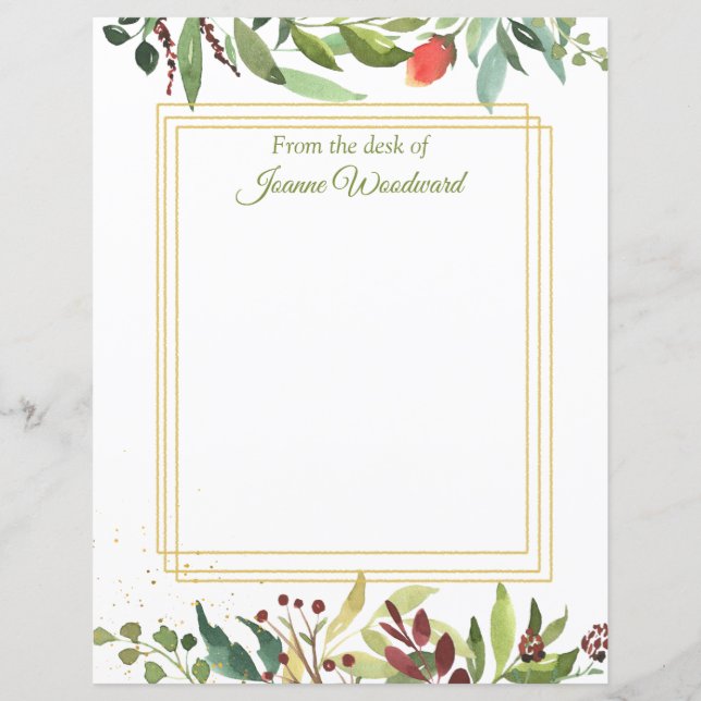 Feuille de papier bordée de feuillage de jardin d' (Devant)