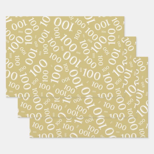Feuille De Papier Cadeau 100e anniversaire Gold et blanc Motif numéro 100 (Lot)