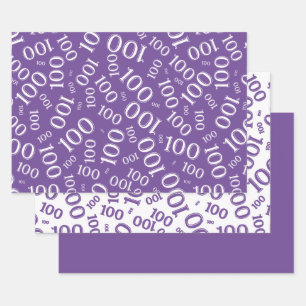 Feuille De Papier Cadeau 100e anniversaire motif de nombre aléatoire viole