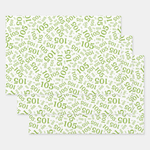 Feuille De Papier Cadeau 105e anniversaire motif numérique aléatoire vert/b