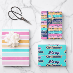 Feuille De Papier Cadeau 12 Jours de Noël à la plage Noël rétro
