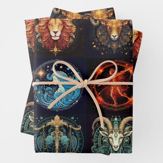Feuille De Papier Cadeau 12 Signes du Zodiac Beau anniversaire (En situation)