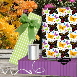 Feuille De Papier Cadeau 13e anniversaire papillons à la main