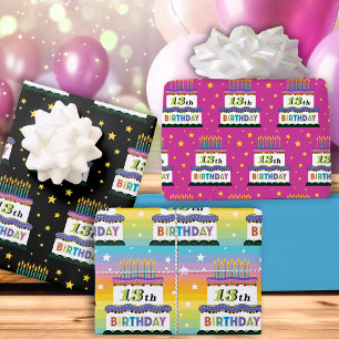 Feuille De Papier Cadeau 13e anniversaire Rainbow Stripes Cake Wrapping Pap