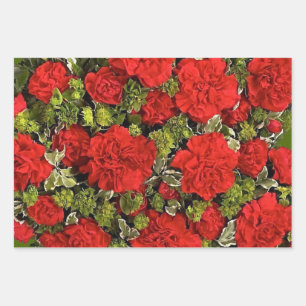 Feuille De Papier Cadeau 17e anniversaire du Mariage, oeillets rouges