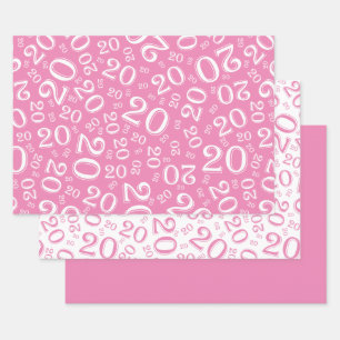 Feuille De Papier Cadeau 20e anniversaire Pink & White Number Motif 20