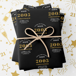 Feuille De Papier Cadeau 20th Birthday born 2005 Ajouter Nom Black Gold