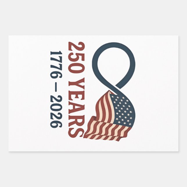 Feuille De Papier Cadeau 250 Anniversaire 1776-2026 USA Patriotique (Devant)