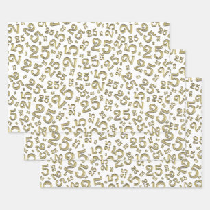 Feuille De Papier Cadeau 25e anniversaire Gold/White Random Number Motif 25