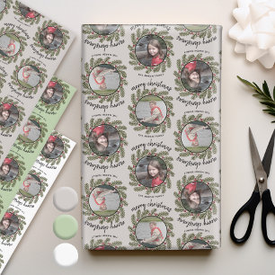 Feuille De Papier Cadeau 2 Photos avec Branches Whimsical Joyeux Noël