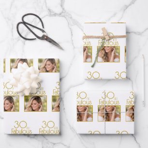 Feuille De Papier Cadeau 30 et Fabuleux Or Blanc Photo 30e Anniversaire