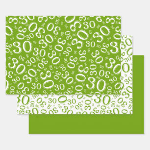 Feuille De Papier Cadeau 30e anniversaire Green & White Numéro Motif 30