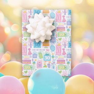 Feuille De Papier Cadeau 30e anniversaire Pastel Pink Cake présente des bal