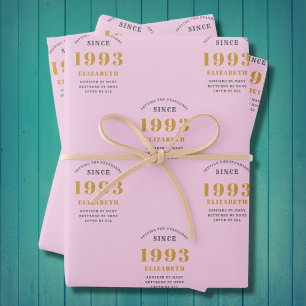 Feuille De Papier Cadeau 30th Birthday 1993 Ajouter Nom Rose Grey