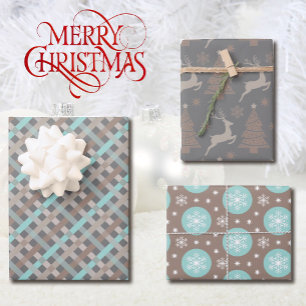 Feuille De Papier Cadeau 3 Coordination Noël Taupe Grey Turquoise
