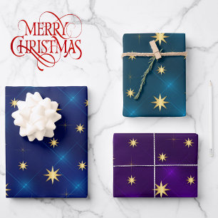 Feuille De Papier Cadeau 3 Coordonnatrice Star Blue Purple Turquoise Holida