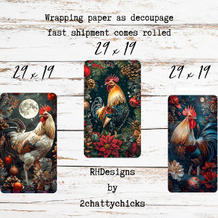 Feuille De Papier Cadeau 3 Coqs de Noël Découpe