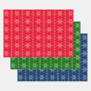 Feuille De Papier Cadeau 3 couleurs motif des flocons de neige de Noël