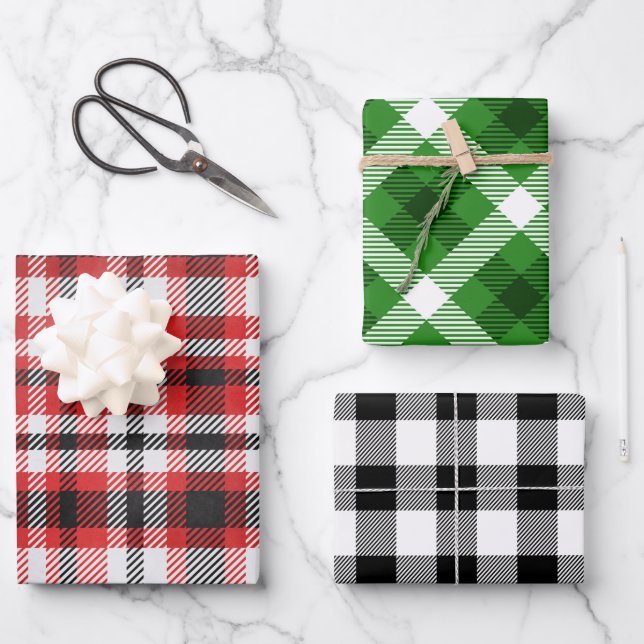 Feuille De Papier Cadeau 3 couleurs plaid motif (Recto)