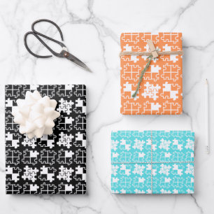 Feuille De Papier Cadeau 3 couleurs Puzzle Pièces Simple Motif