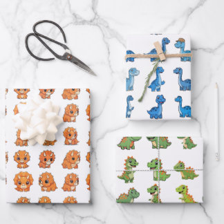 Feuille De Papier Cadeau 3 Cute Dinosaur Pattern Birthday Wrapping Paper Se