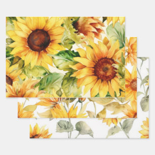 Feuille De Papier Cadeau 3 designs uniques de tournesol à motifs