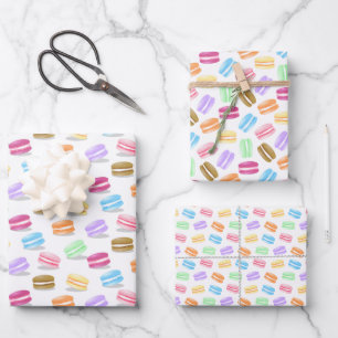 Feuille De Papier Cadeau 3 macarons colorés motif coordonnant