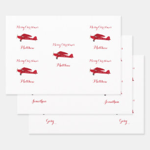 Feuille De Papier Cadeau 3 Nom Joyeux Noël Personnalisé Avion