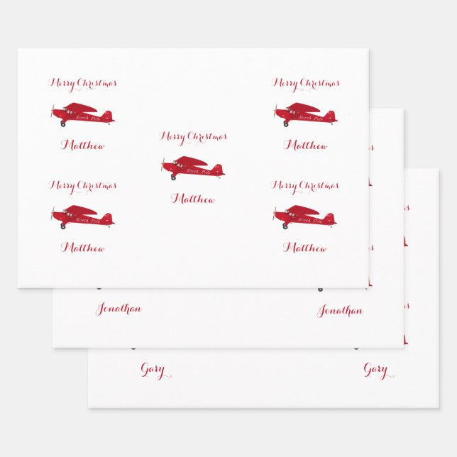 Feuille De Papier Cadeau 3 Nom Joyeux Noël Personnalisé Avion (Lot)