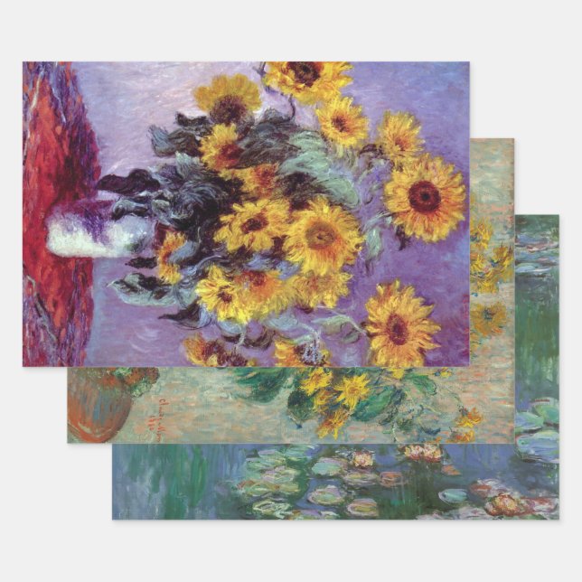 Feuille De Papier Cadeau 3 Peintures de différentes fleurs par Claude Monet (Lot)