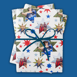 Feuille De Papier Cadeau 3 Photo Anniversaire Star Motif