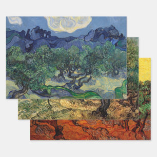 Feuille De Papier Cadeau 3 scènes d'oliviers de Vincent van Gogh