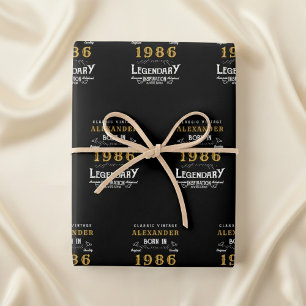 Feuille De Papier Cadeau 40e anniversaire Né en 1986 Légende Vintage Noir