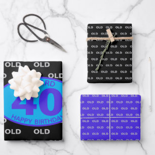 Feuille De Papier Cadeau 40e anniversaire Noir drôle Vieux Quarante