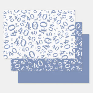 Feuille De Papier Cadeau 40e anniversaire Numéro bleu et blanc Motif 40