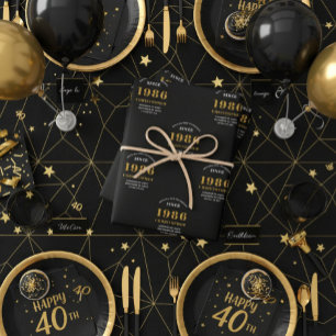 Feuille De Papier Cadeau 40th Birthday born 1983 Ajouter Nom Black Gold