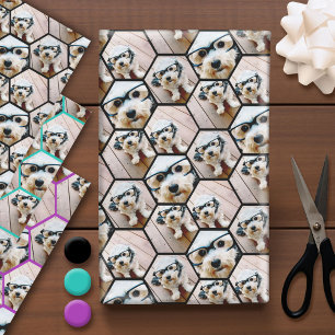 Feuille De Papier Cadeau 4 Photo Collage dans un motif hexagone funky
