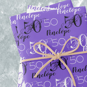 Feuille De Papier Cadeau 50 ans Violet 50e anniversaire Ajouter des noms