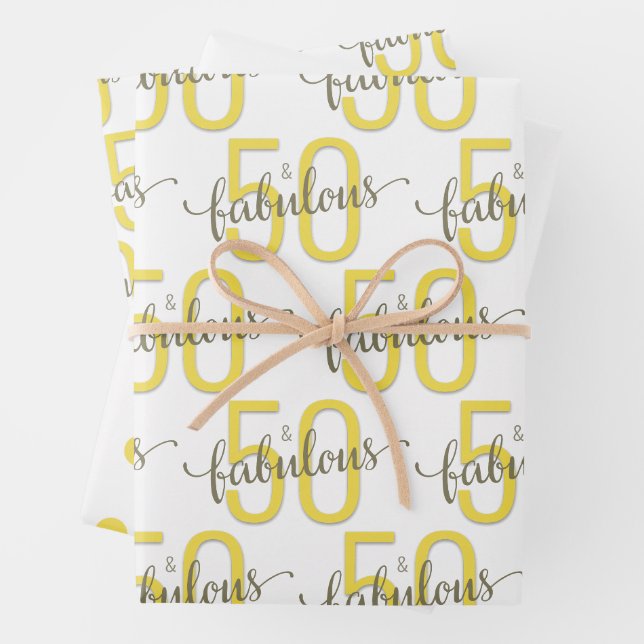 Feuille De Papier Cadeau 50 et fabuleux 50e anniversaire Gold Grey Wrapping (En situation)