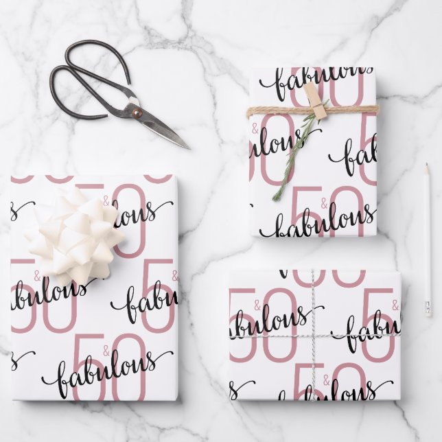 Feuille De Papier Cadeau 50 et fabuleux 50e anniversaire Rose Gold (Recto)