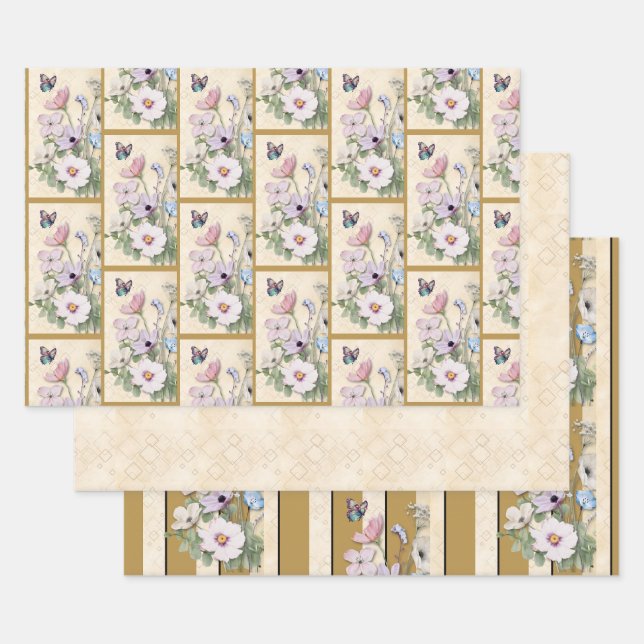 Feuille De Papier Cadeau 50 et Fabuleux Fleur sauvage Enveloppe Cadeau Anni (Lot)