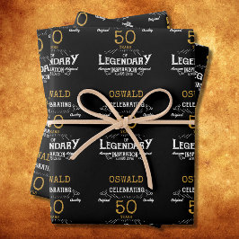 Feuille De Papier Cadeau 50e anniversaire Black Gold Legendary Retro