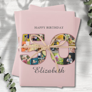 Feuille De Papier Cadeau 50e anniversaire de fête Photo Collage Dusty Blush