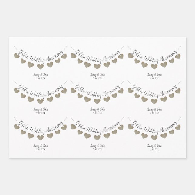 Feuille De Papier Cadeau 50ème anniversaire de Mariage d'or (Devant)