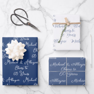 Feuille De Papier Cadeau 60 ans bleu marine 60e anniversaire