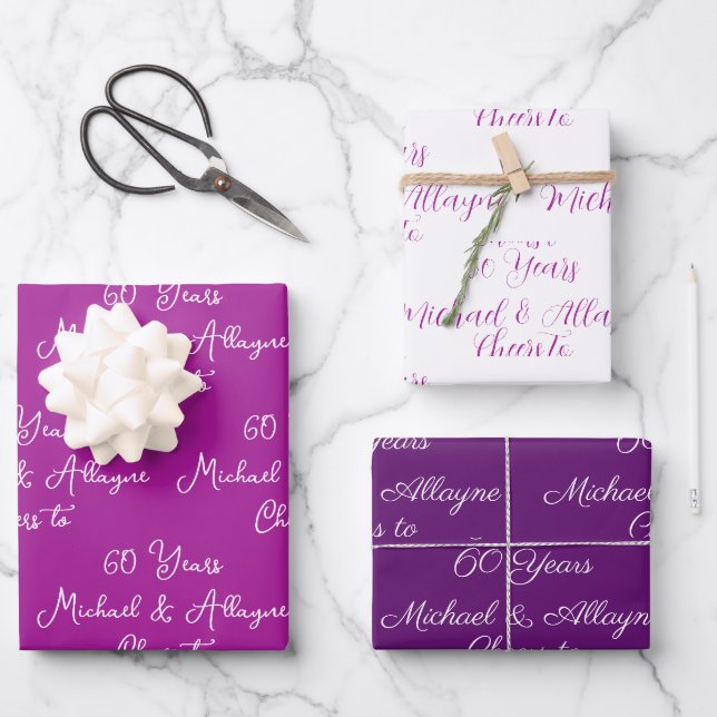 Feuille De Papier Cadeau 60 ans Pink Magenta 60e anniversaire (Recto)