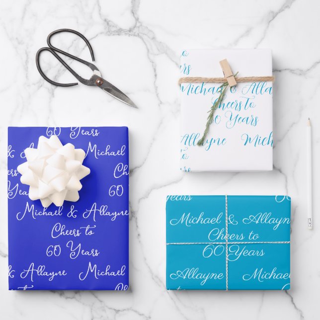 Feuille De Papier Cadeau 60 ans Royal Blue 60e anniversaire (Recto)