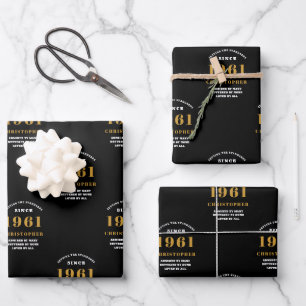 Feuille De Papier Cadeau 60e anniversaire 1961 Black Gold pour lui personna
