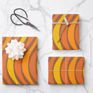 Feuille De Papier Cadeau 60s super les années 70 Abstrait Wavy Lines Orang