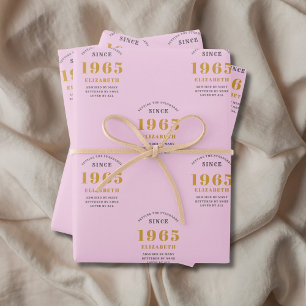 Feuille De Papier Cadeau 60th Birthday 1965 Ajouter Nom Rose Grey